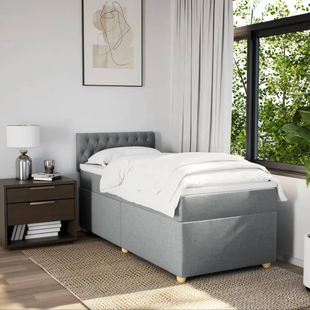 Cama com molasemcolchão 90x200 cm tecido cinza-claro com Capa Inclusa