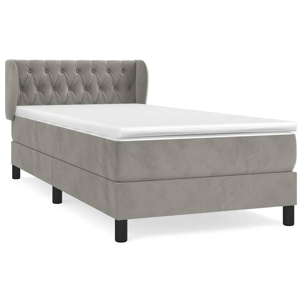 Cama com molasemcolchão 90x200 cm veludo cinza-claro com Capa Inclusa