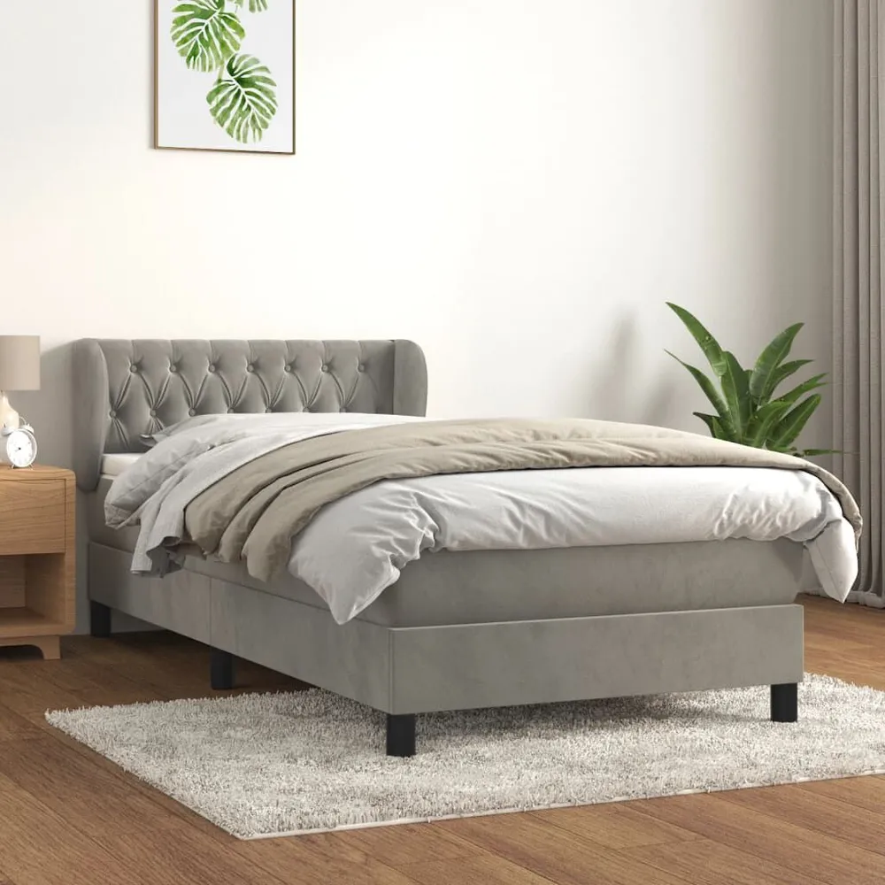 Cama com molasemcolchão 90x200 cm veludo cinza-claro com Capa Inclusa