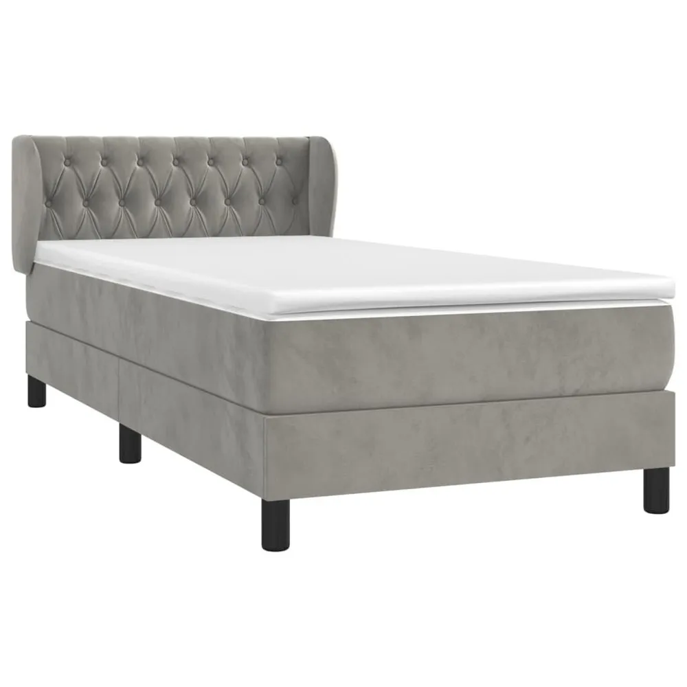 Cama com molasemcolchão 90x200 cm veludo cinza-claro com Capa Inclusa