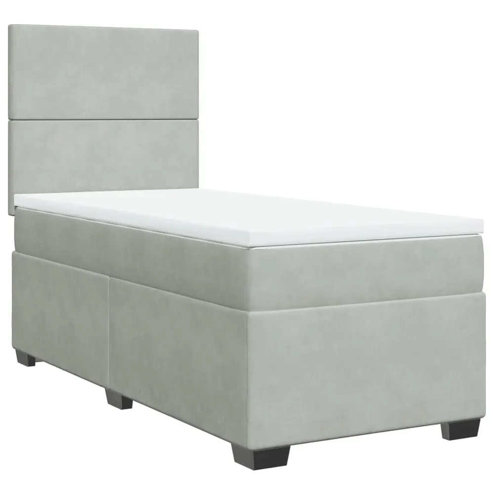 Cama com molasemcolchão 90x200 cm veludo cinza-claro com Certificado de Autenticidade