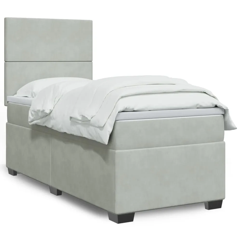 Cama com molasemcolchão 90x200 cm veludo cinza-claro com Certificado de Autenticidade