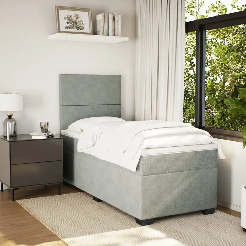 Cama com molasemcolchão 90x200 cm veludo cinza-claro com Certificado de Autenticidade