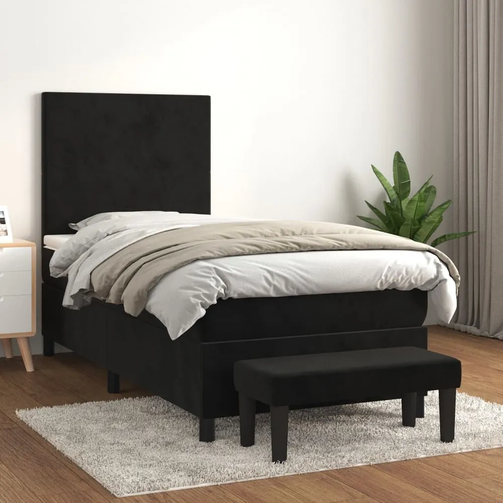 Cama com molasemcolchão 90x200 cm veludo preto com Fecho Total