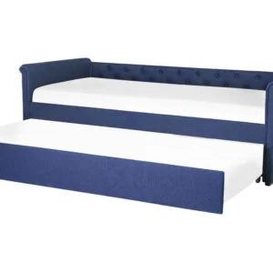 Fabric EU Single Trundle Bed Azul LIBOURNE com Camada Extra