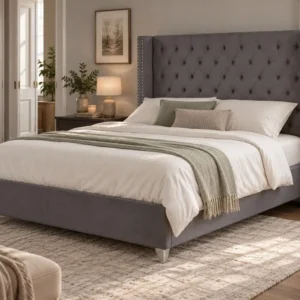 Velvet EU King Size Bed Grey LUBBON