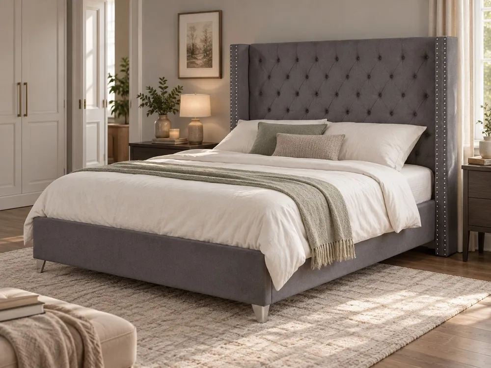 Velvet EU King Size Bed Grey LUBBON