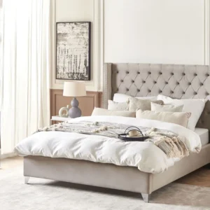 Velvet EU King Size Bed Light Grey LUBBON