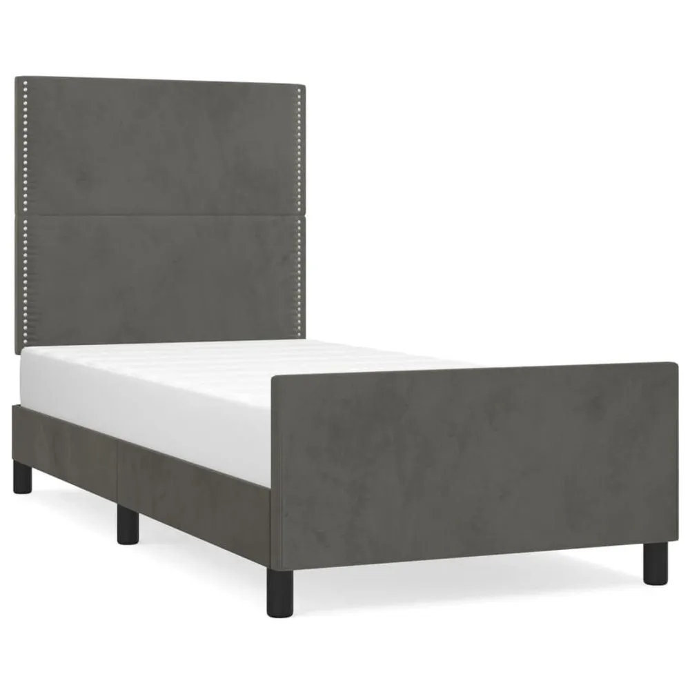 Conjunto de Cama Infantil Estrutura de cama sem colchão 100x200 cm veludo cinzento-escuro