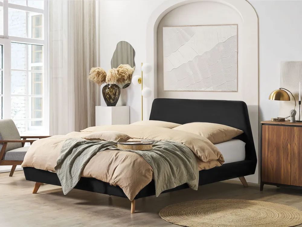 Veludo macio EU King Size Bed Black VIENNE
