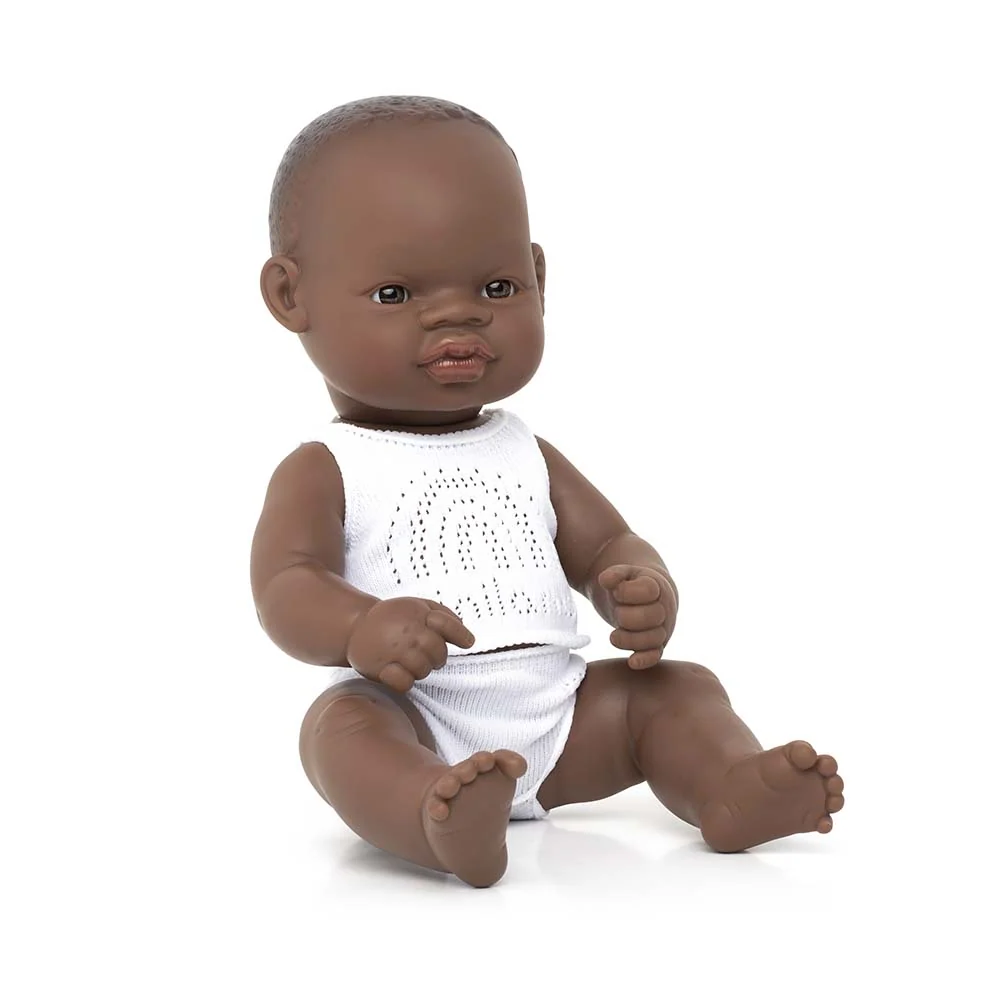 Boneco Bebé Africano 32cm (Enviado em Caixa e com Roupa Interior) Com Certificação Oeko-Tex