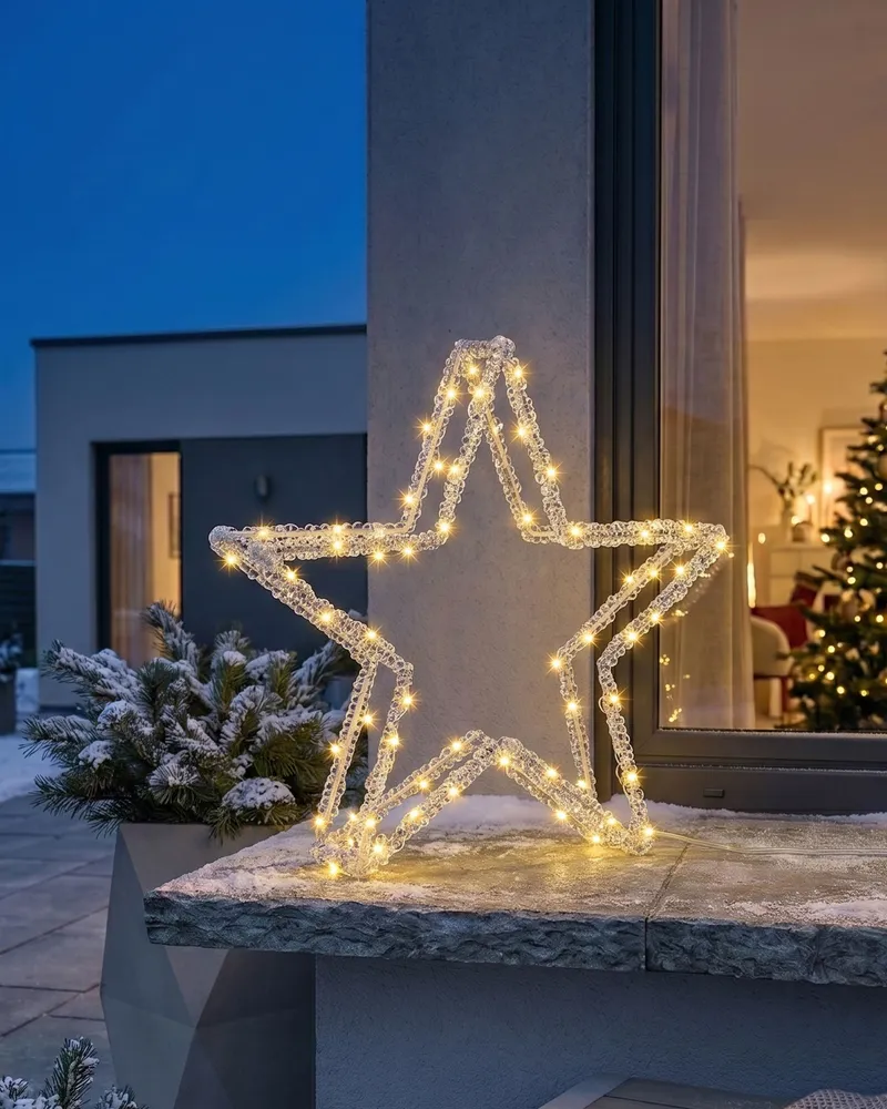 Enfeite de Vidro Soprado Decoração LED estrela branco 31 cm SIMO