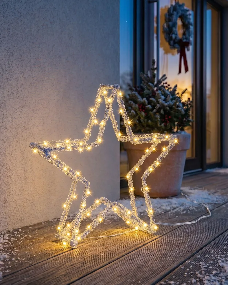 Enfeite de Vidro Soprado Decoração LED estrela branco 31 cm SIMO