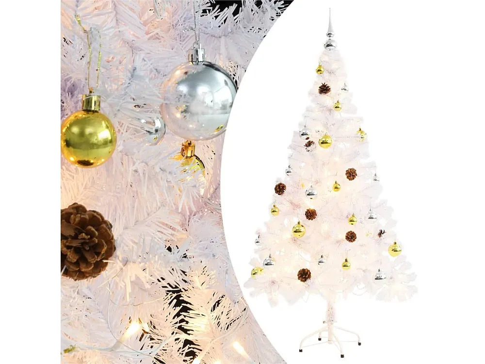 Árvore de Natal artificial com enfeites e luzes LED 150cm branco Embalagem Individual