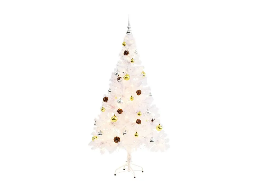 Árvore de Natal artificial com enfeites e luzes LED 150cm branco Embalagem Individual