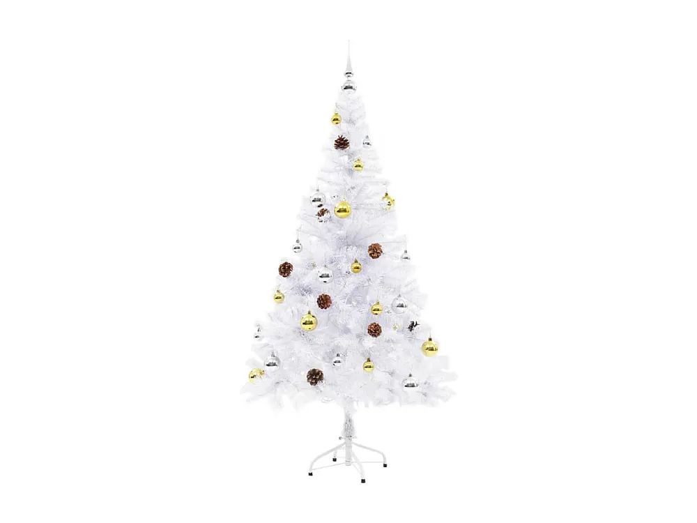 Árvore de Natal artificial com enfeites e luzes LED 150cm branco Embalagem Individual