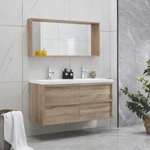 Espelho casa de banho com rebordo cor natural clara C120 x A55 cm QUADRA OZAIA