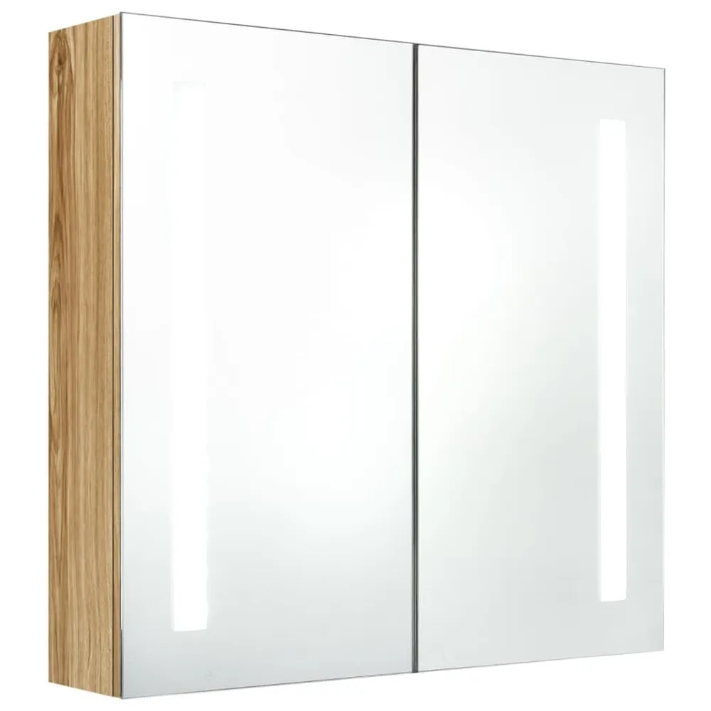 Armário espelhado casa de banho com LED 62x14x60 cm carvalho com 4 Ganchos