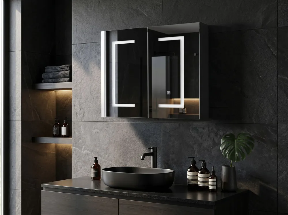 Bathroom Wall Mounted Mirror Cabinet LED 60 x 60 cm Negro MAZARREDO