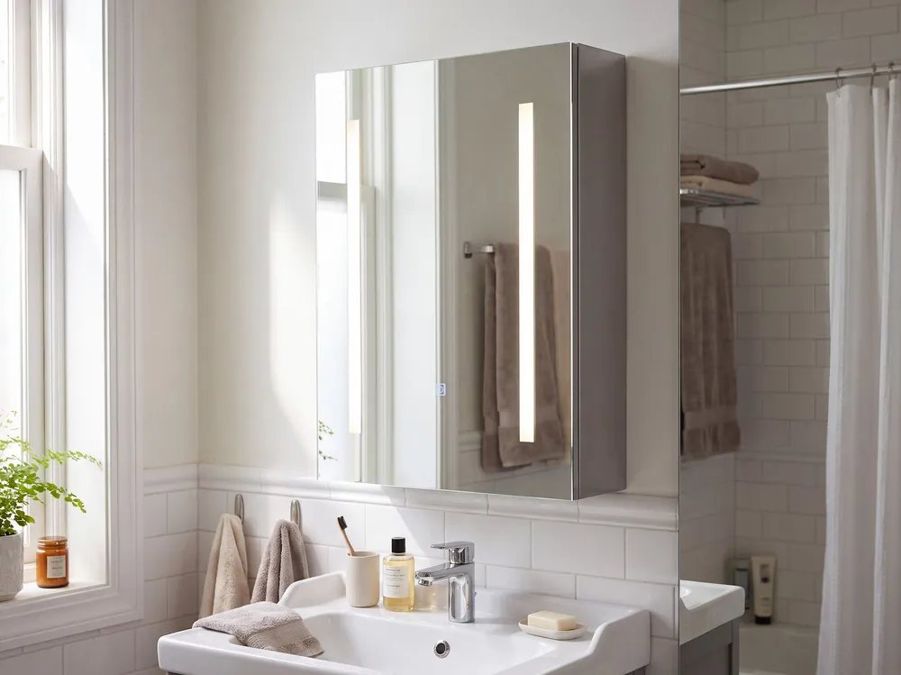 Bathroom Wall Mounted Mirror Cabinet LED 40 x 60 cm Preto CAMERON