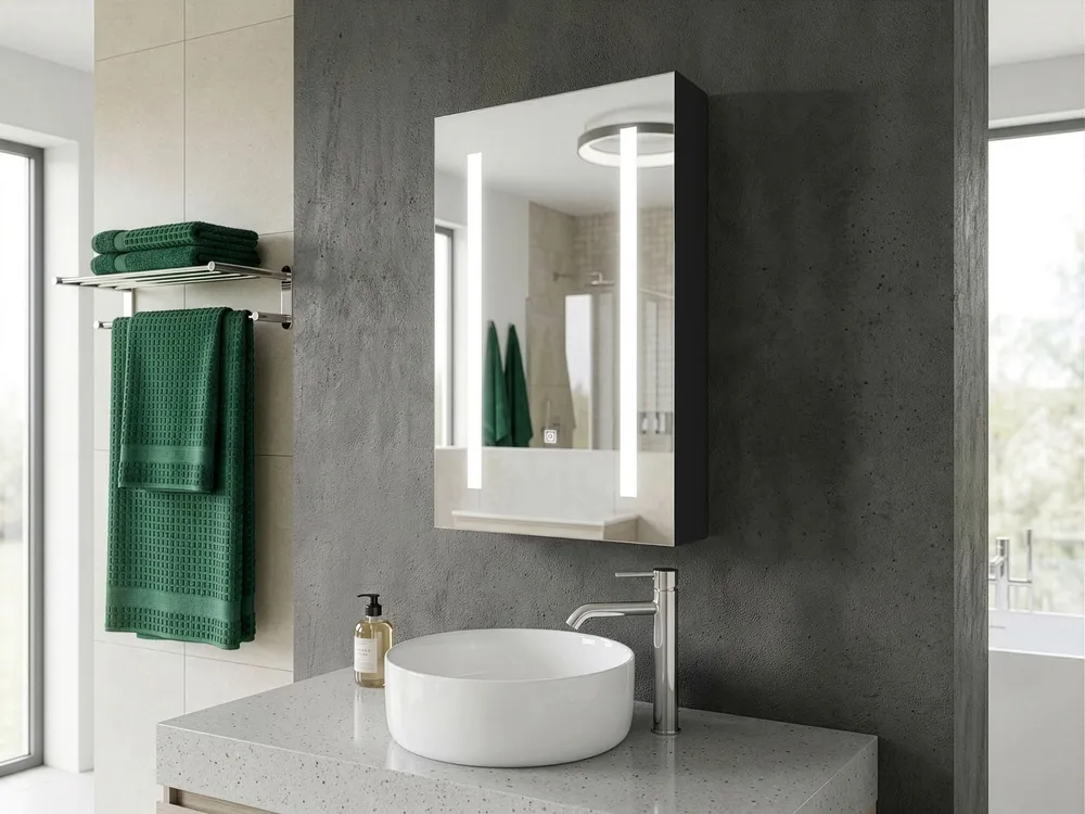 Bathroom Wall Mounted Mirror Cabinet LED 40 x 60 cm Preto CAMERON