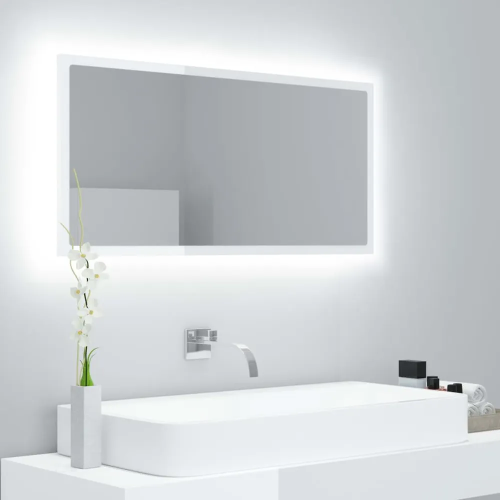 Espelho casa banho com LED 90x8,5x37cm acrílico branco reluzente