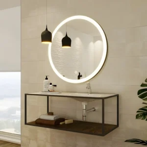 Espelho de casa de banho luminoso redondo com LEDs preto C80 x A80 - NUMEA (Montagem Fácil)