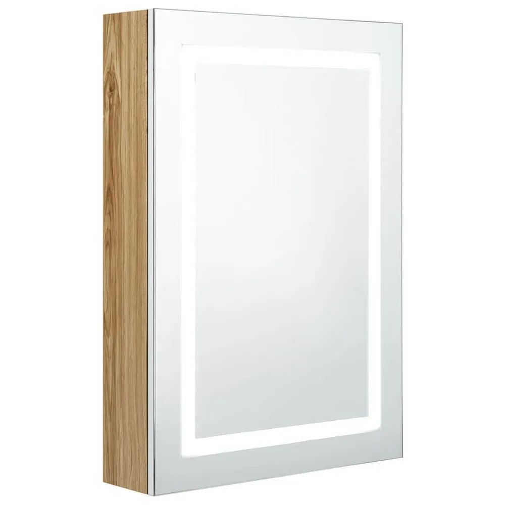 Suporte para Escova de Dentes Armário espelhado casa de banho LED 50x13x70 cm branco/carvalho