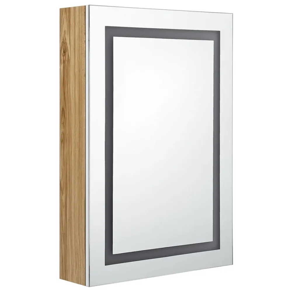 Suporte para Escova de Dentes Armário espelhado casa de banho LED 50x13x70 cm branco/carvalho