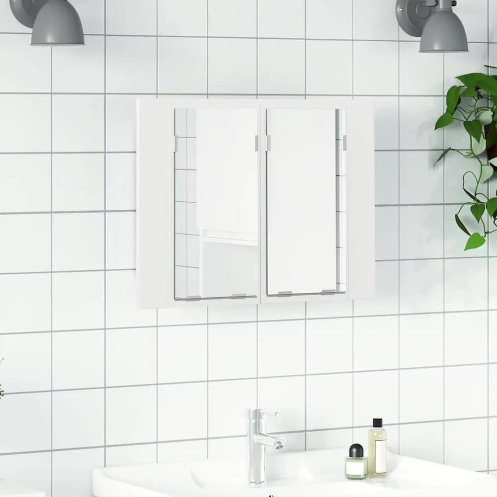 Suporte para Escova de Dentes Armário espelhado casa banho com LED 60x12x45 cm acrílico branco
