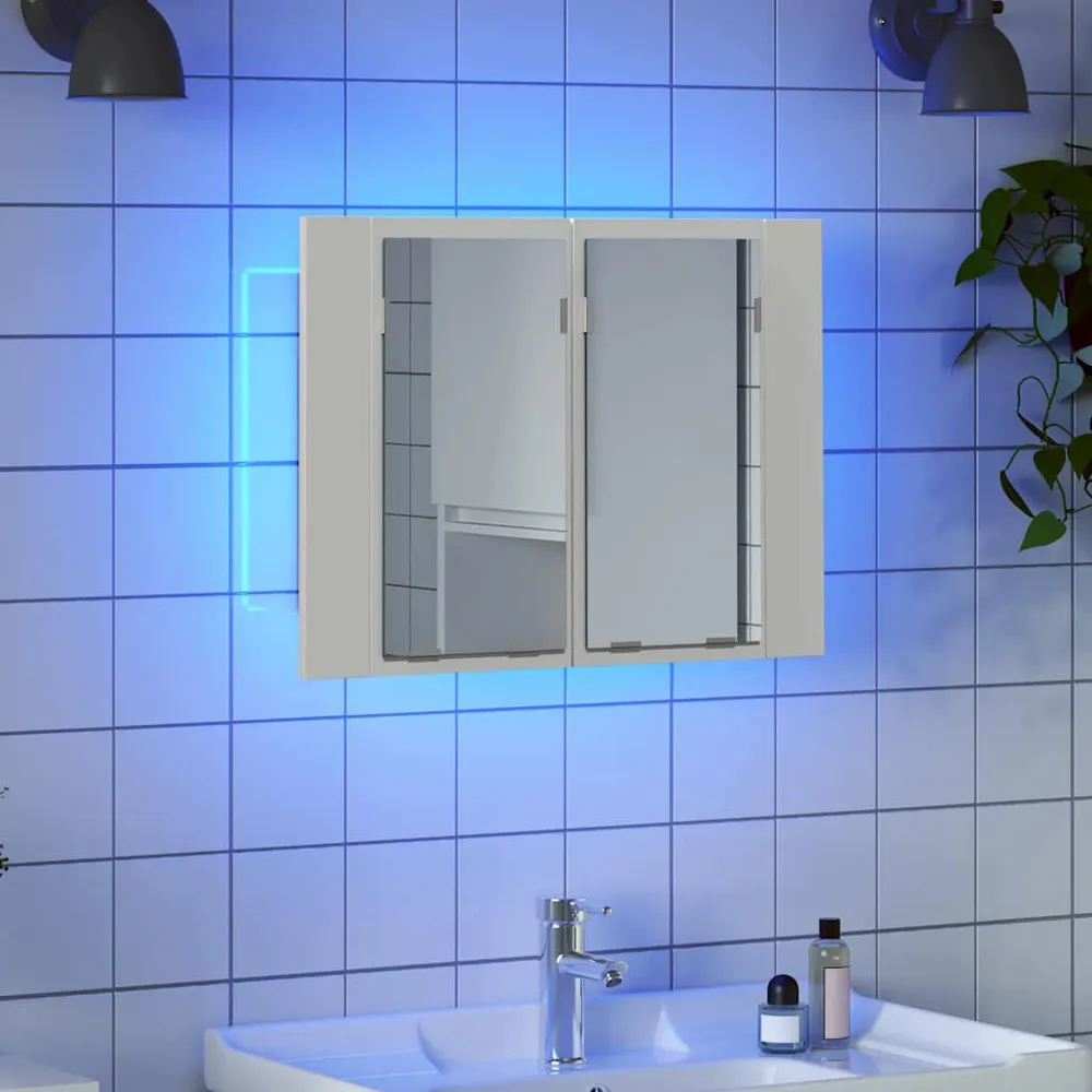 Suporte para Escova de Dentes Armário espelhado casa banho com LED 60x12x45 cm acrílico branco