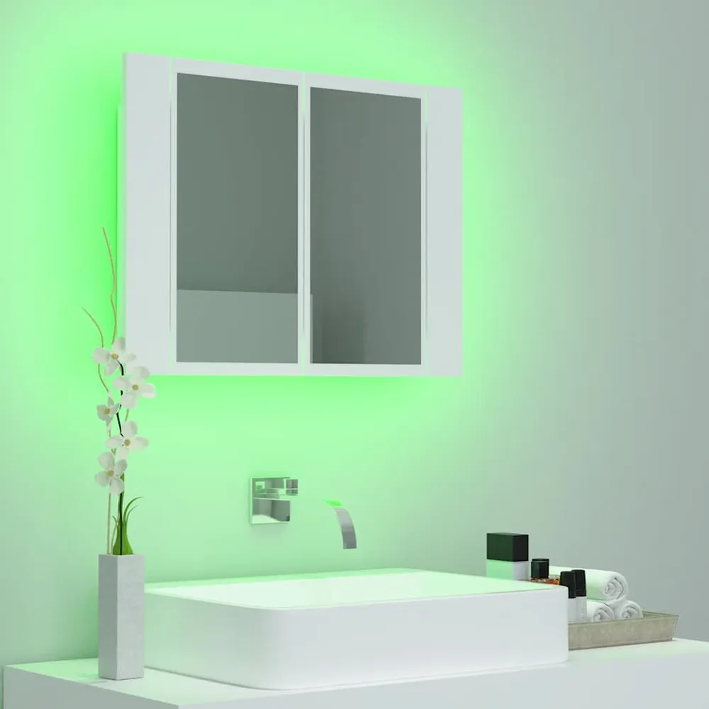 Suporte para Escova de Dentes Armário espelhado casa banho com LED 60x12x45 cm acrílico branco