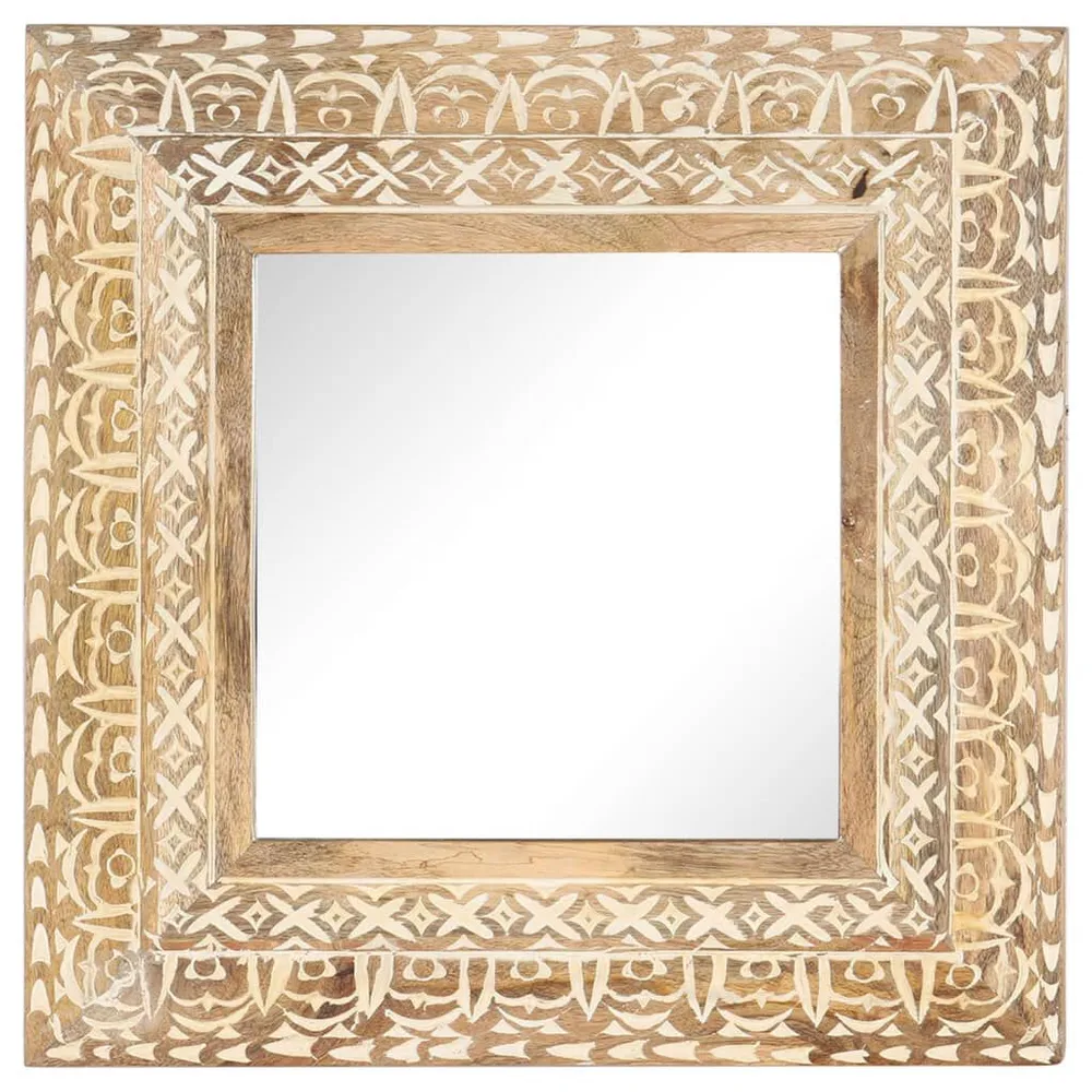 Espelho esculpido à mão 50x50x2,6cm madeira de mangueira maciç com Moldura de Madeira