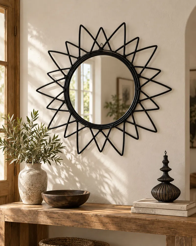 Espelho Convexo Decorativo Espelho AROEK Rattan Preto