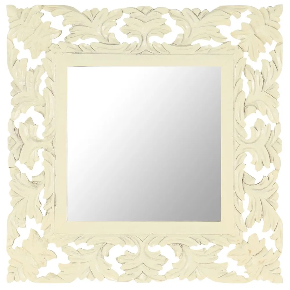 Espelho esculpido à mão 50x50 cm mangueira maciç branco vidaXL