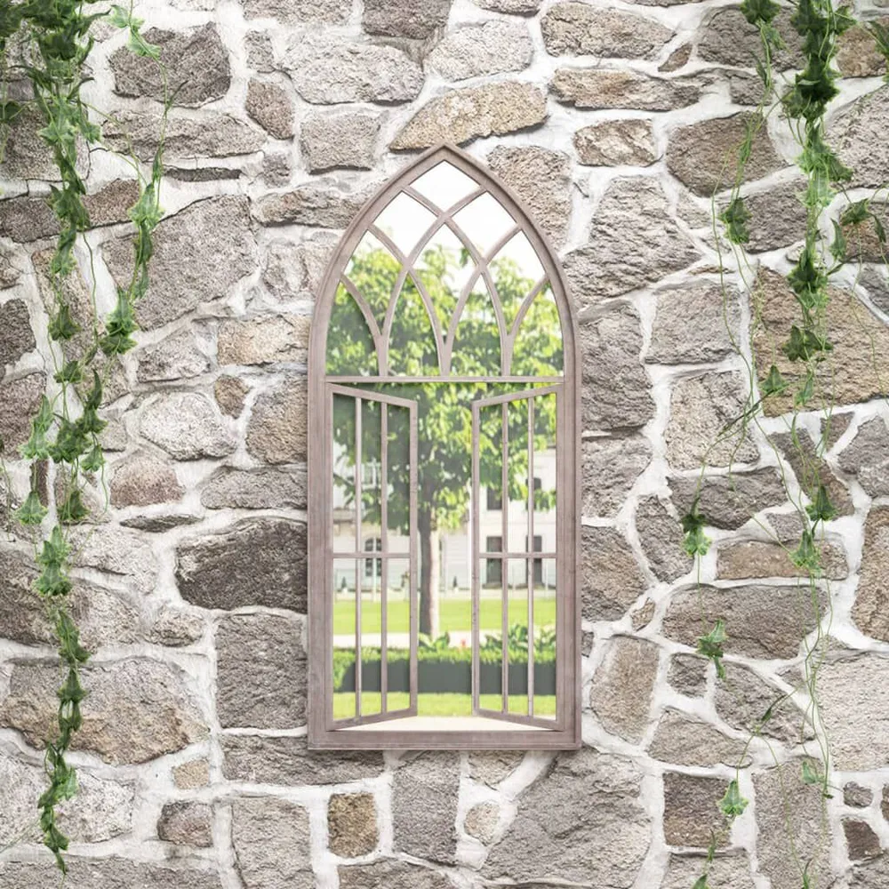 Espelho de jardim para uso exterior ferro 100x45 cm cor de areia vidaXL