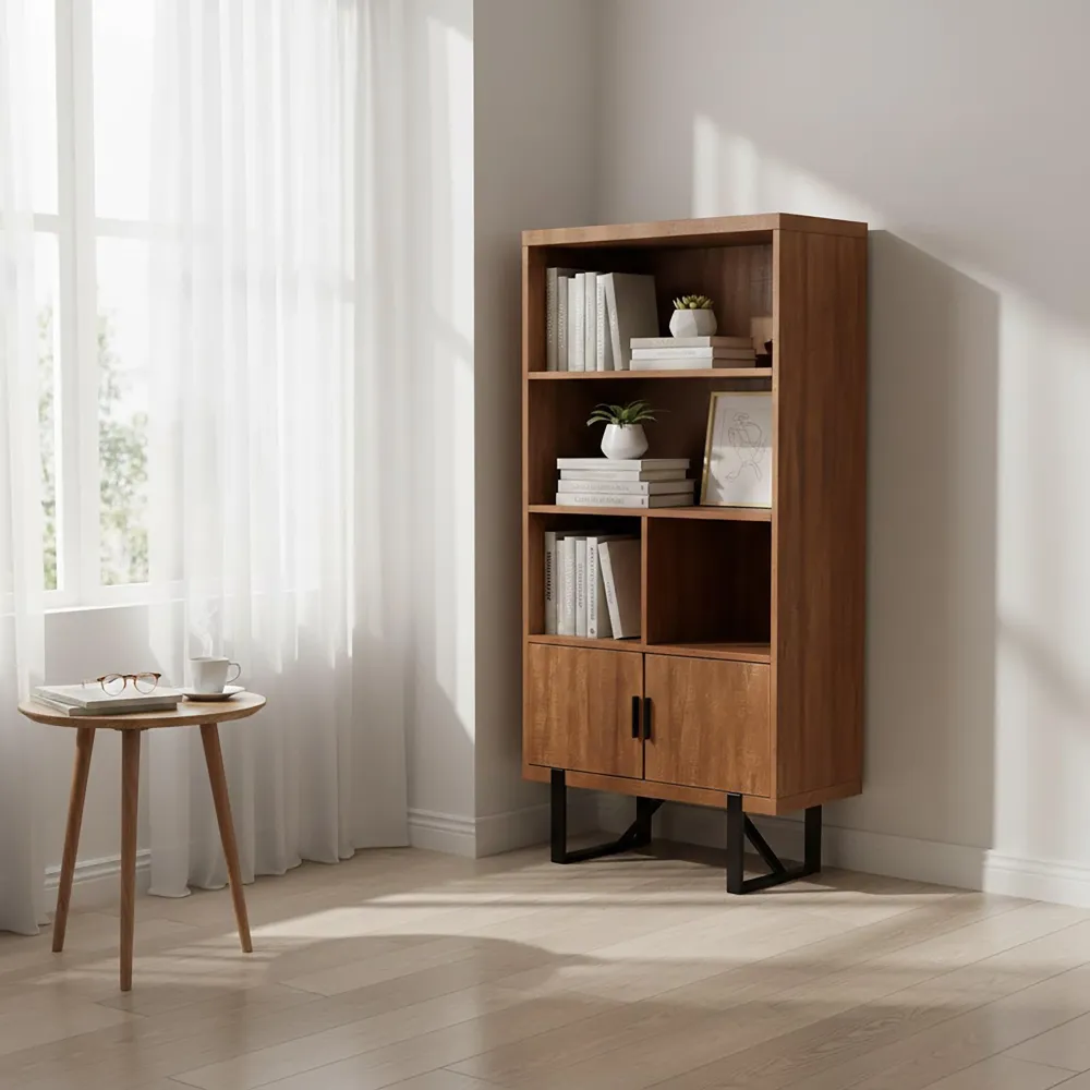 Estante 3 Prateleiras e Portas Nordic Cor Branca