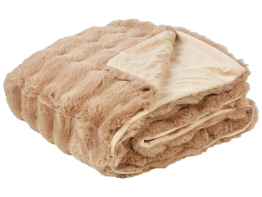 Blanket SALKA Faux Fur 200 x 220 cm Castanho