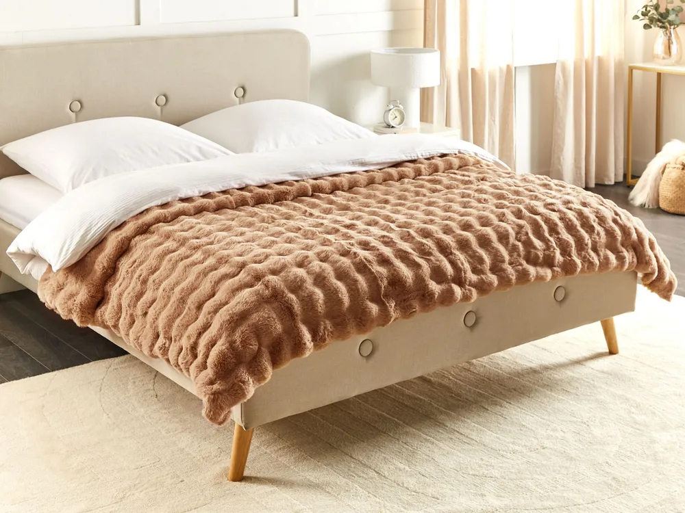 Blanket SALKA Faux Fur 200 x 220 cm Castanho