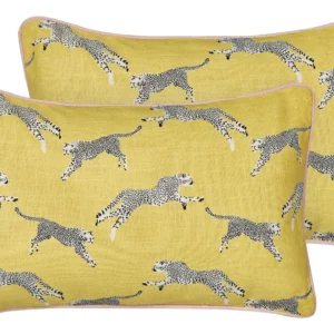 Set 2 Algodão Cushions Cheetah Motif 30 x 50 cm Yellow ARALES