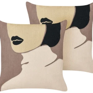 Conjunto de 2 almofadas decorativas em algodão castanho e creme 45 x 45 cm SILPHIUM
