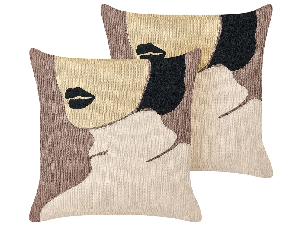 Conjunto de 2 almofadas decorativas em algodão castanho e creme 45 x 45 cm SILPHIUM