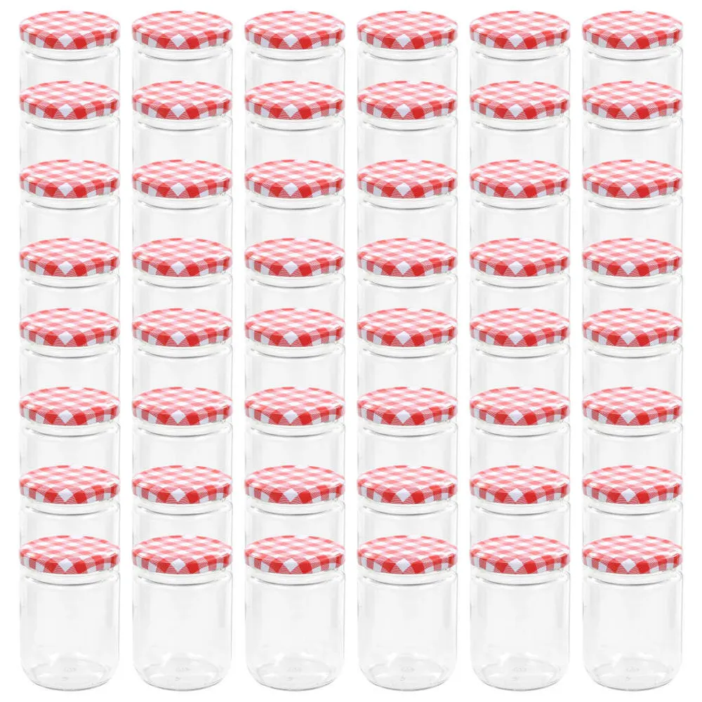 Frascos de vidro com tampas brancas e vermelhas 48 pcs 230 ml