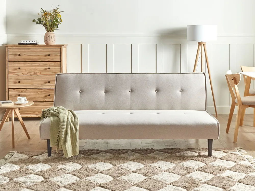 Sofá-cama de 3 lugares em tecido creme evidente VISBY