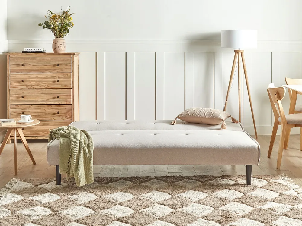 Sofá-cama de 3 lugares em tecido creme evidente VISBY