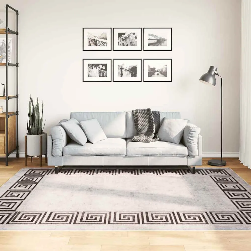 Tapete lavável antiderrapante 150x230 cm branco e preto para Sala de Estar