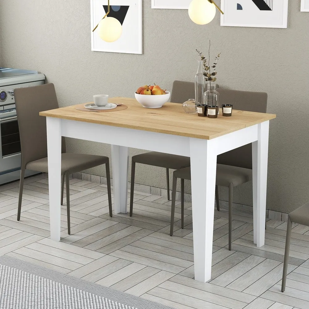Mesa de jantar com armazenamento Fiorita L110cm Branco e Carvalho óbvio