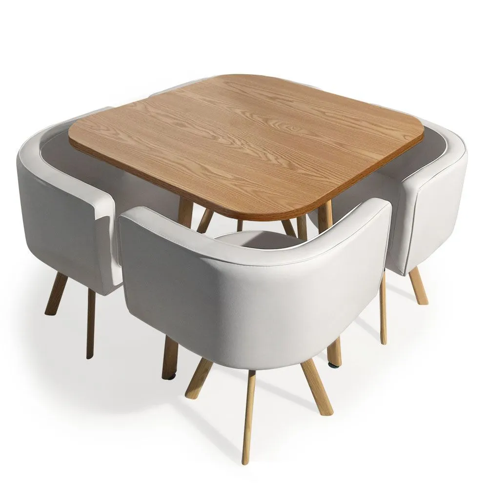 Mesa e cadeiras escandinavas Oslo Branco e Carvalho