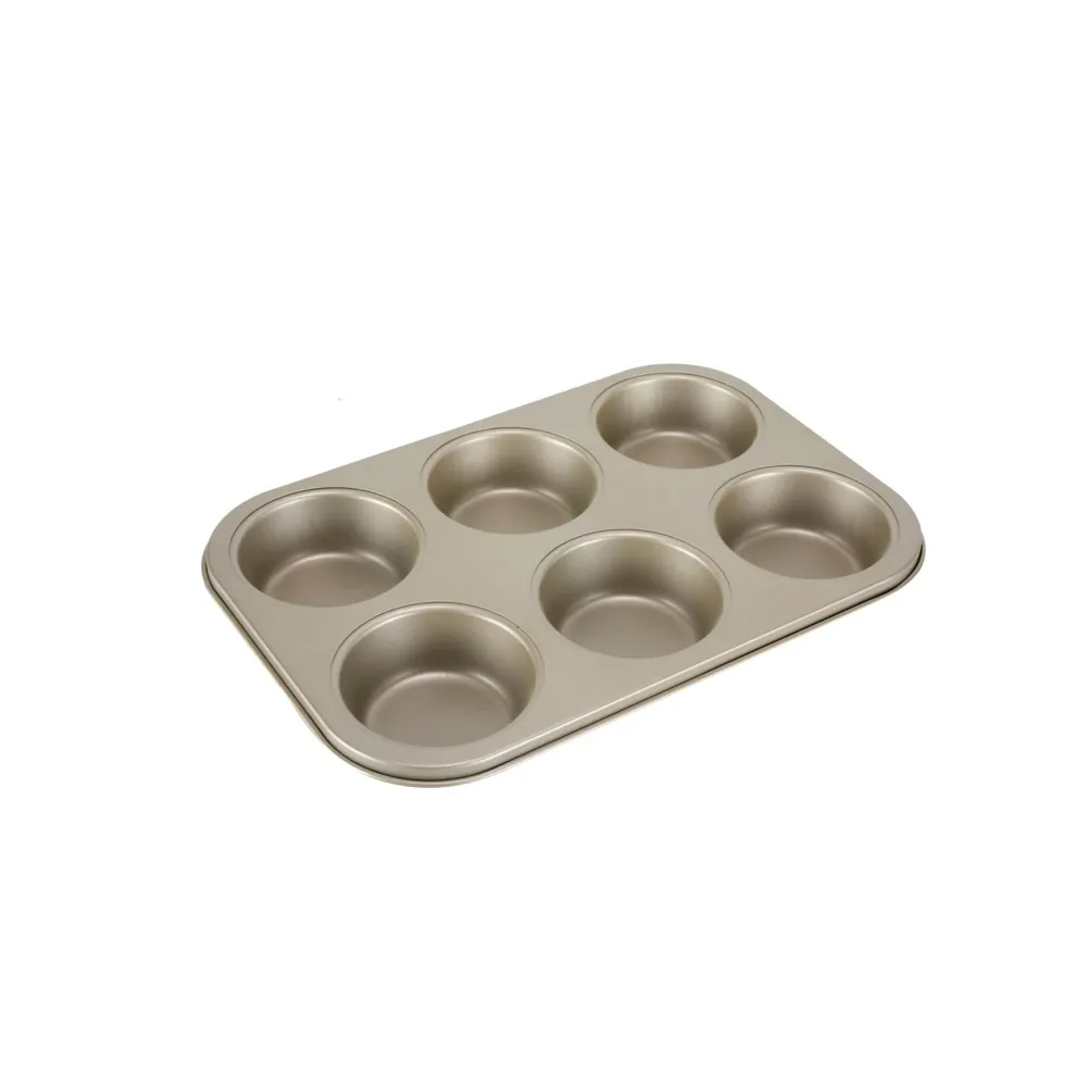 Forma 6 Muffins ço Carbono 29x19cm Dourada Chefe Lavável na Lava-Louças
