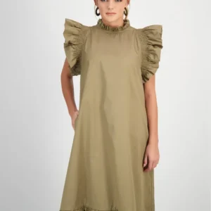 RUFFLE SHOULDERS POPLIN DRESS